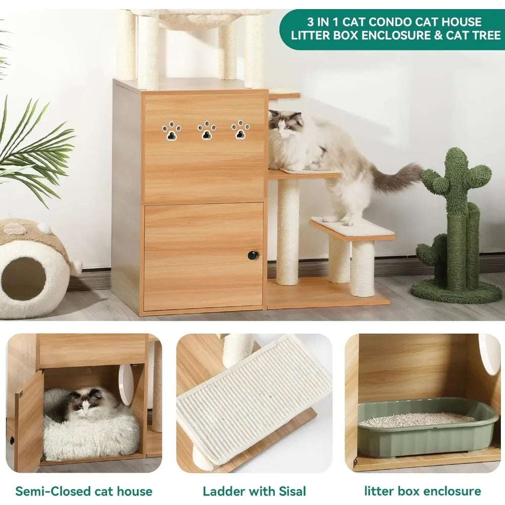 Modern Cat Tree Tower With Litter Box