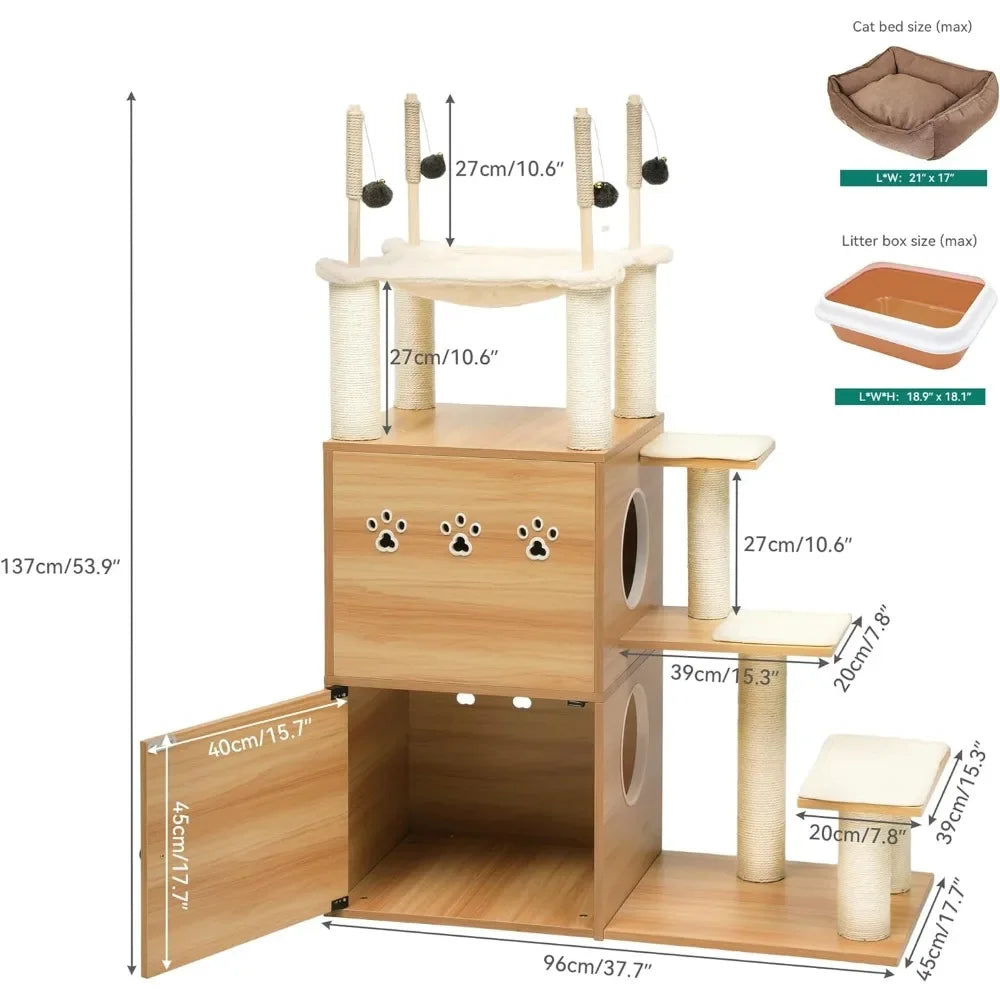 Modern Cat Tree Tower With Litter Box