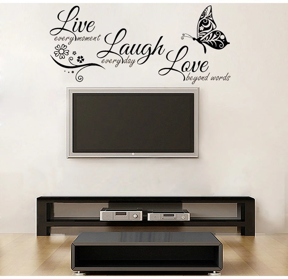 Live Laugh Love Butterfly Flower Wall Art Sticker