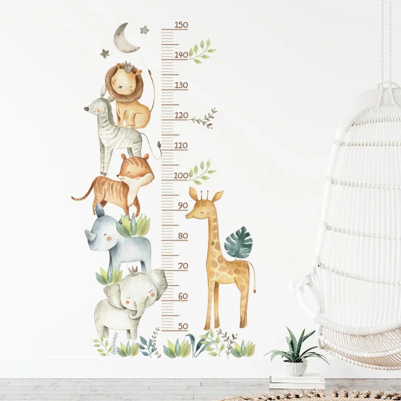 Cartoon African Animals Height Measurement Ruler Wall Stickers