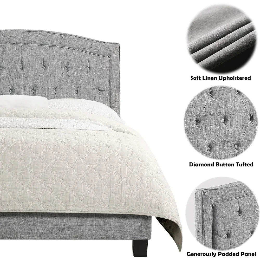 upholstered Bed with button tufted and adjustable height headboard