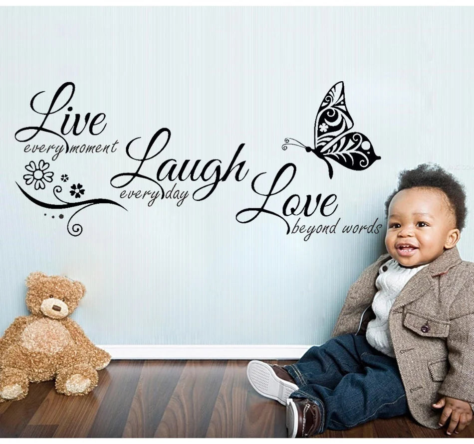 Live Laugh Love Butterfly Flower Wall Art Sticker