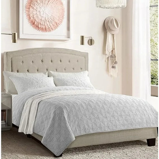 upholstered Bed with button tufted and adjustable height headboard