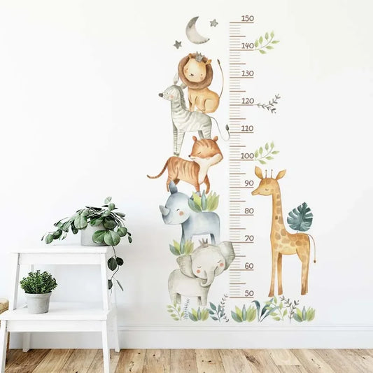 Cartoon African Animals Height Measurement Ruler Wall Stickers