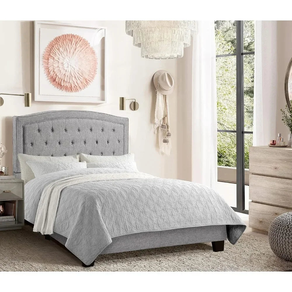 upholstered Bed with button tufted and adjustable height headboard