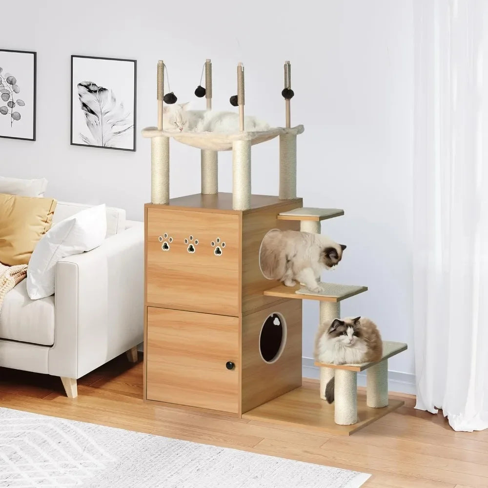 Modern Cat Tree Tower With Litter Box